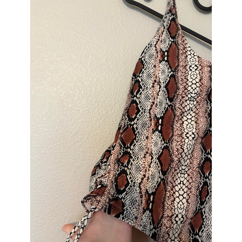 Kona Sol | Snakeskin One Piece Bathing Swimsuit Medium Coverage Cross Back - Picture 2 of 7